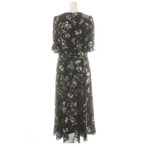 GRACE CONTINENTAL 24AW フラワープリントフレアワンピース ロング 半袖 36 ブラック