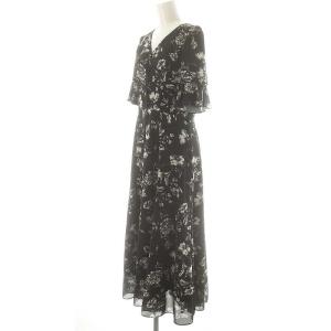GRACE CONTINENTAL 24AW フラワープリントフレアワンピース ロング 半袖 36 ブラック