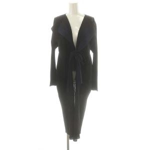 ダブルカラーロングカーディガン プリーツ 3 黒 紺