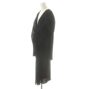 PLEATS PLEASE ISSEY MIYAKE ダブルカラーロングカーディガン プリーツ 3 黒 紺