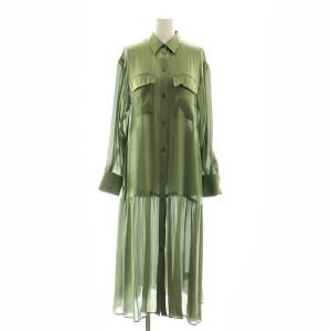 シャイニーワークシャツワンピース 長袖 ロング 前開き 36 グリーン /NR OS