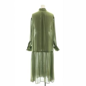 ESTNATION シャイニーワークシャツワンピース 長袖 ロング 前開き 36 グリーン /NR OS