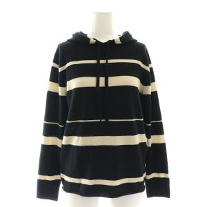 スコットランドカシミヤ フーデッドプルオーバー ニット ボーダー S 黒 ブラック 白 ホワイト /AT