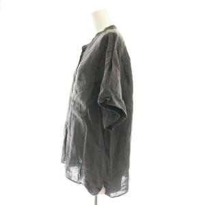 MARGARET HOWELL FINE LINEN カラーレスプルオーバーリネンシャツ 半袖 2 グレー /AT OS