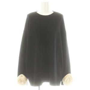 ウール ニット セーター ローズモチーフ L ブラック オフホワイト 4B3KC52Q8DA