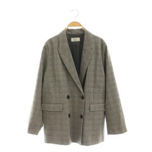 24AW ダブルフロントチェックジャケット テーラード 38 グレー 黒 アイボリー /MI OS