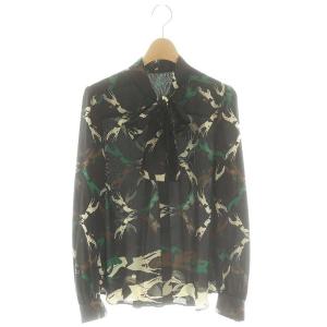 ホースプリントボウタイブラウス 長袖 36 ブラック