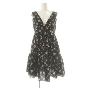 マーガレット柄 ノースリーブ ワンピース 0 黒 白 黄色 /MI OS