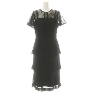 レイヤードレースタイトワンピース ロング 半袖 36 ブラック /HK OS