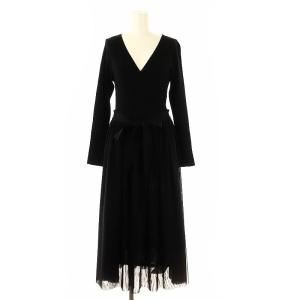 24SS チュールコンビニットワンピース ドッキング ロング 36 ブラック