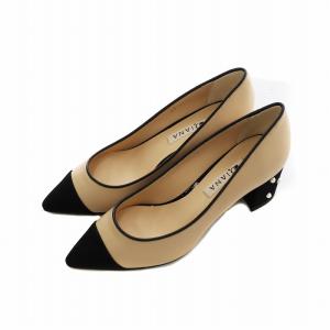 ×まいまいコラボ パンプス チャンキーヒール パール 23cm ベージュ /AS OS