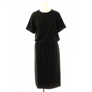 クルーネックワンピース ロング 半袖 ブラック /DF OS