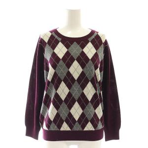 J.PRESS 23AW 洗える アーガイルツイン ニット アンサンブル カーディガン クルーネック M 紫 パープル