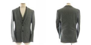 DESIGNWORKS 総裏地ウール2Bセットアップ スーツ 上下 ジャケット ジレ パンツ 46 グレー 黒 ブラック /AT