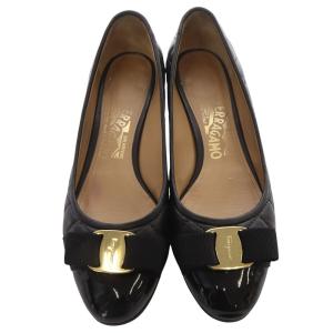 Salvatore Ferragamo キルティング ヴァラリボン パンプス ローヒール 7 黒 ブラック