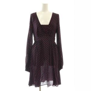 シルク混 ドットワンピース ひざ丈 長袖 38 黒 ブラック /AT OS SH