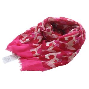 シルク混 ハート総柄 大判スカーフ ストール ピンク /SR29