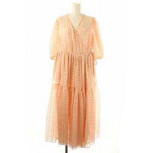 ピンクラップワンピース ロング 長袖 チェック S ピンク /DO OS