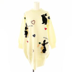 ラビットニットワンピース ミニ 長袖 F オフホワイト マルチカラー /DO OS