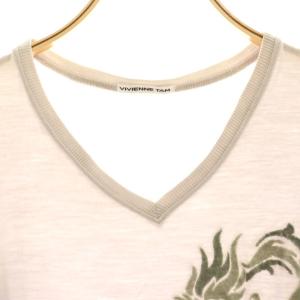 VIVIENNE TAM ドラゴンフロッキートップス カットソー Vネック 0 グレージュ カーキ