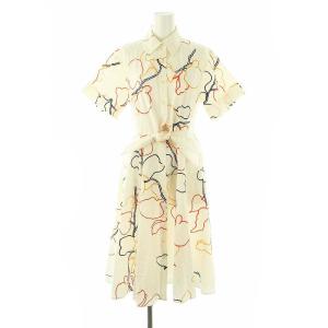 総柄コットンシャツワンピース ひざ丈 0 オフホワイト マルチカラー /DF OS