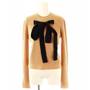 リボンリブクルーネックニット カットソー ウール混 40 ピンク 黒 /MI OS