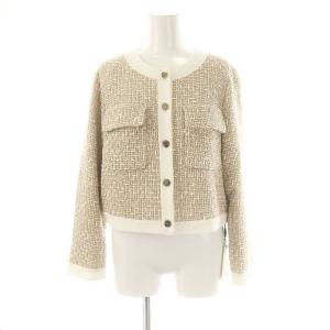 24SS ツイードトリミングジャケット ノーカラー 36 ベージュ /HK OS