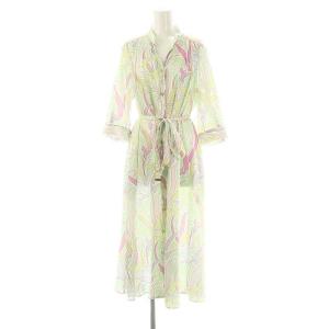 23SS ヌーボーフラワープリントワンピース 七分袖 ロング 36 白 マルチカラー 0223131082-00