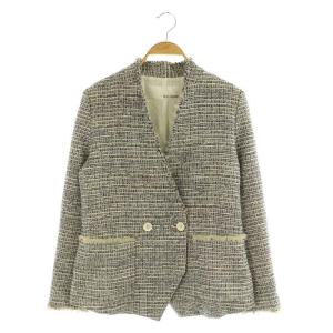 ツイードジャケット ダブルボタン フリンジ F ブラック /MY OS