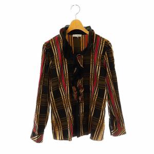 フリル チェック ブラウス 茶 黒 ピンク /MI OS