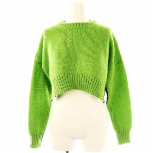 モヘヤ クロップドニット セーター 36 黄緑 黒 /MI OS