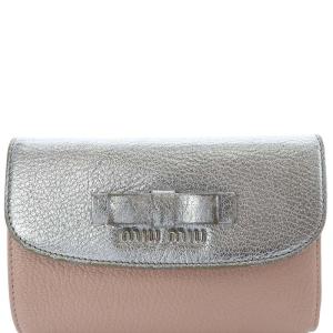 miumiu マドラス バイカラー リボン L字ファスナー 三つ折り財布 ロゴ ピンク シルバー色 5M1225 /SR6