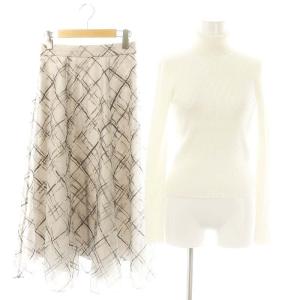 セットアップ 上下 チェックフロッキーニット カットソー フレアスカート F 白 グレー /MI OS