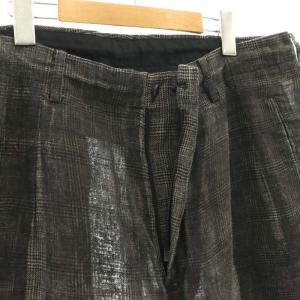 Yohji Yamamoto POUR HOMME HG-P57-308 LINEN CHECK ROLLER ワイドパンツ 2 ブラック グレー