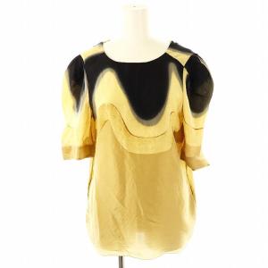 カットソー シルク 総柄 バックスリット 38 ベージュ 黒 /MI OS