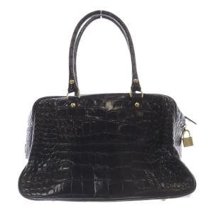 J&M DAVIDSON ボストンバッグ トートバッグ クロコ型押し ハンドバッグ 黒 ブラック /SR31