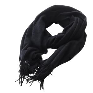 ストール マフラー 大判 カシミヤ フリンジ ブラック /YO13