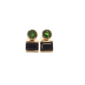 BIRD OF PARADISE オニキス & クロムダイオプサイド スタッドピアス K10