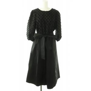 23SS フェザードットコンビワンピース ベルト付き 36 黒 /MI OS SH