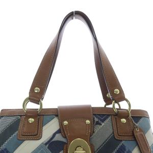 COACH シグネチャー デニム パッチワーク ハンドバッグ 茶色 ブラウン 紺 ネイビー 12216 /SR15