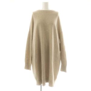 22AW ロングスリーブワイドチュニック丈プルオーバーワンピース ニット 膝丈 ウール ベージュ /DO