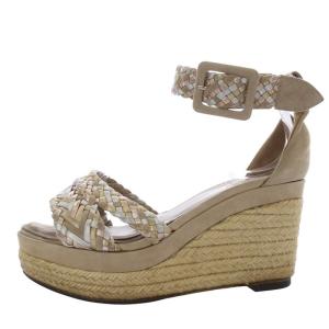 サンダル ウェッジソール 編み込み ストラップ レザー スエード 22cm ベージュ /YO18