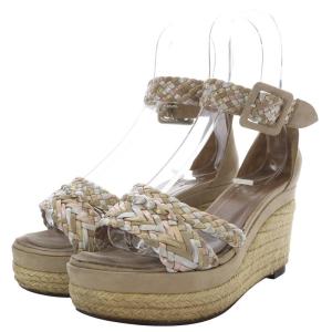 HERMES サンダル ウェッジソール 編み込み ストラップ レザー スエード 22cm ベージュ /YO18