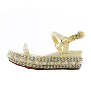 Christian Louboutin カタコニコ サンダル シューズ  スタッズ ウェッジソール ストラップ パテント オーロラ 34 21cm