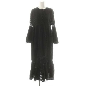 カットワーク刺繍ワンピース ロング 長袖 F ブラック /DO OS