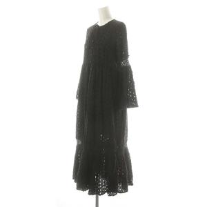 Freada カットワーク刺繍ワンピース ロング 長袖 F ブラック /DO OS