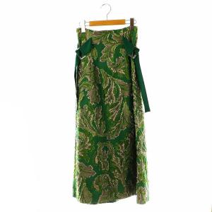 22SS DUTELダブルベルトナロースカート フレア マキシ ロング 0 緑 グリーン /AT OS