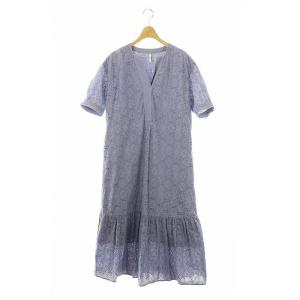 FIL カットワークワンピース ロング 五分袖 刺繍 ライトパープル