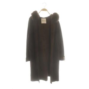 フードファー付コーディガン ニット フォックスファー 2 茶 /MI OS