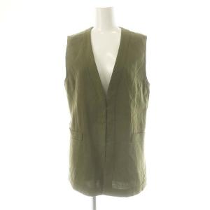 23SS ヘンプコットン ノースリーブジャケット Vネック 36 カーキ /AT OS